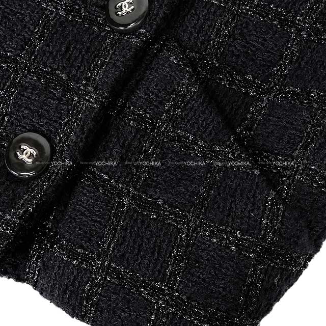 2024AW CHANEL Women's Tweed Jacket three-quarter length coco button window check Noir (Black) 35% Wool / 33% Cotton / 23% Polyester / 8% Polyamide #34 P78203[BRAND NEW][Authentic]