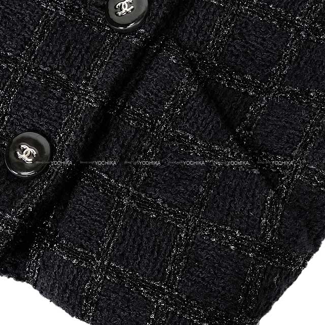 2024AW CHANEL Women's Tweed Jacket three-quarter length coco button window check Noir (Black) 35% Wool / 33% Cotton / 23% Polyester / 8% Polyamide 34 P78203[BRAND NEW][Authentic]