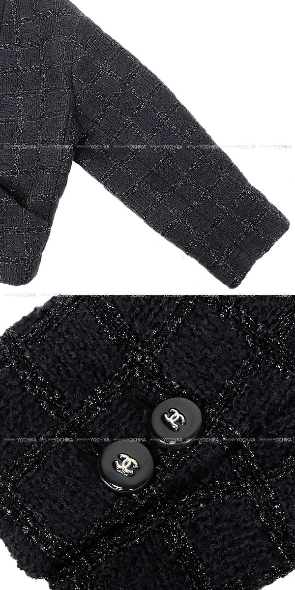 2024AW CHANEL Women's Tweed Jacket three-quarter length coco button window check Noir (Black) 35% Wool / 33% Cotton / 23% Polyester / 8% Polyamide #34 P78203[BRAND NEW][Authentic]