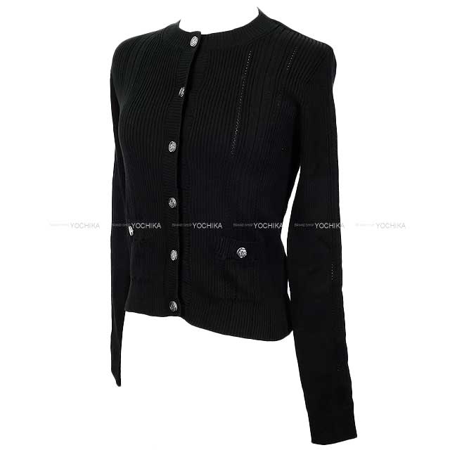 CHANEL Cardigan Women's Coco Button Rib Noir (Black) Cotton #36 P74727[BRAND NEW][Authentic]