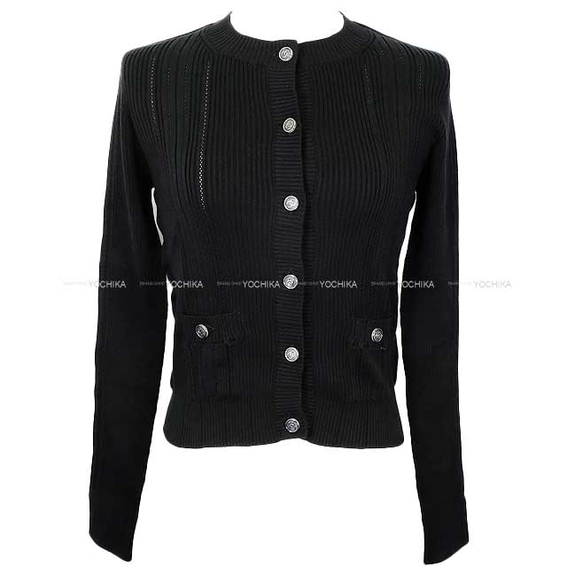 CHANEL Cardigan Women's Coco Button Rib Noir (Black) Cotton #36 P74727[BRAND NEW][Authentic]