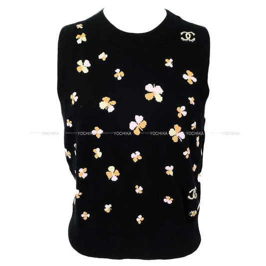 2024SS CHANEL Vests Women's Knit COCO Mark Clover Noir (Black) Cashmere 34 P76928[BRAND NEW][Authentic]