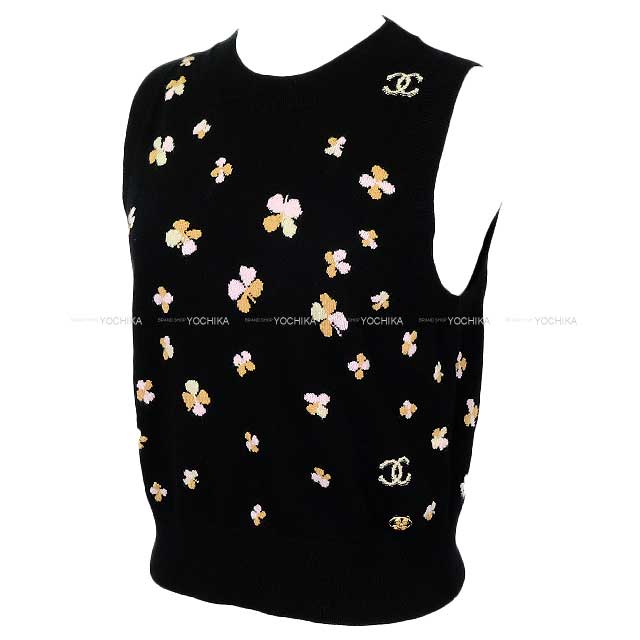 2024SS CHANEL Vests Women's Knit COCO Mark Clover Noir (Black) Cashmere 34 P76928[BRAND NEW][Authentic]