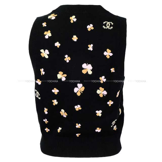 2024SS CHANEL Vests Women's Knit COCO Mark Clover Noir (Black) Cashmere 34 P76928[BRAND NEW][Authentic]