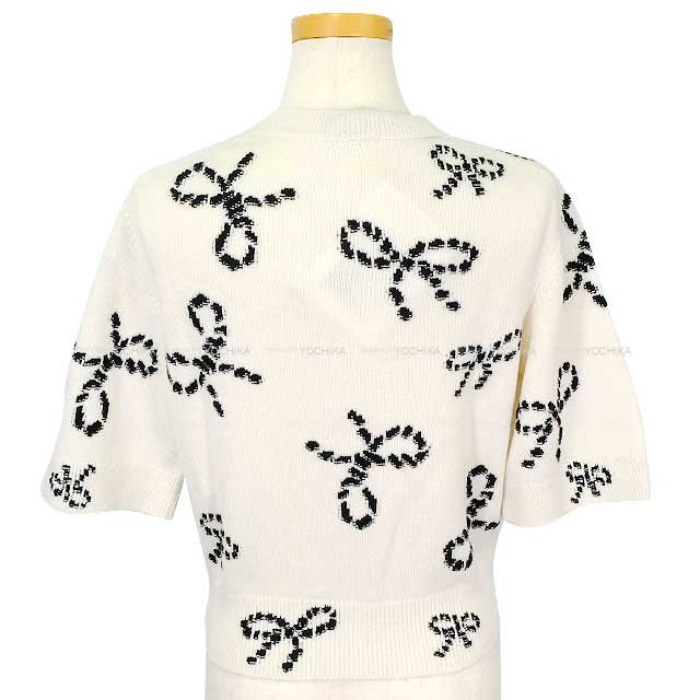 2024SS CHANEL Cardigan Women's Short Sleeve Rhinestone Coco Button Ribbon Blanc (White) Cashmere/Polyurethane/Nyron 36 P76947K[BRAND NEW][Authentic]