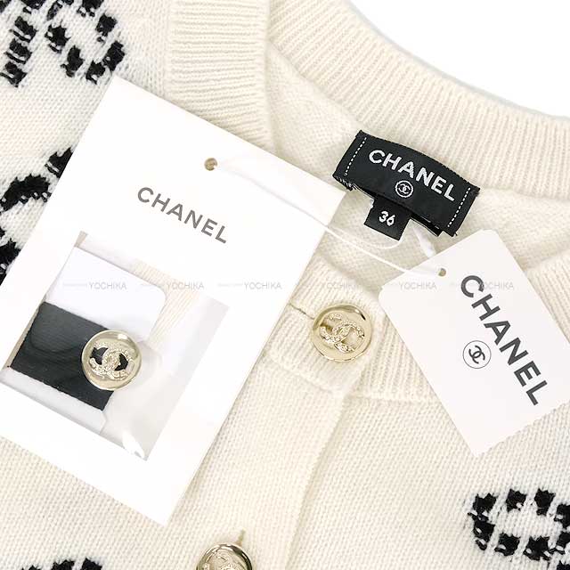 2024SS CHANEL Cardigan Women's Short Sleeve Rhinestone Coco Button Ribbon Blanc (White) Cashmere/Polyurethane/Nyron 36 P76947K[BRAND NEW][Authentic]