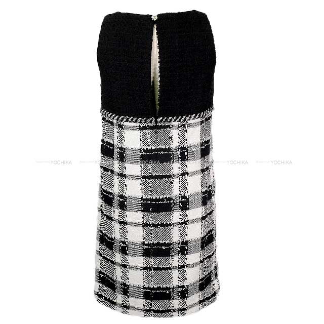 2023SS CHANEL One‐piece dress Ladies One‐piece dress Checked pattern Switching Noir (Black)/Blanc (White) Tweed 34 P74449[EXCELLENT][Authentic]