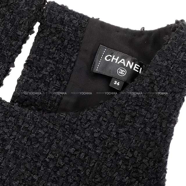 2023SS CHANEL One‐piece dress Ladies One‐piece dress Checked pattern Switching Noir (Black)/Blanc (White) Tweed 34 P74449[EXCELLENT][Authentic]