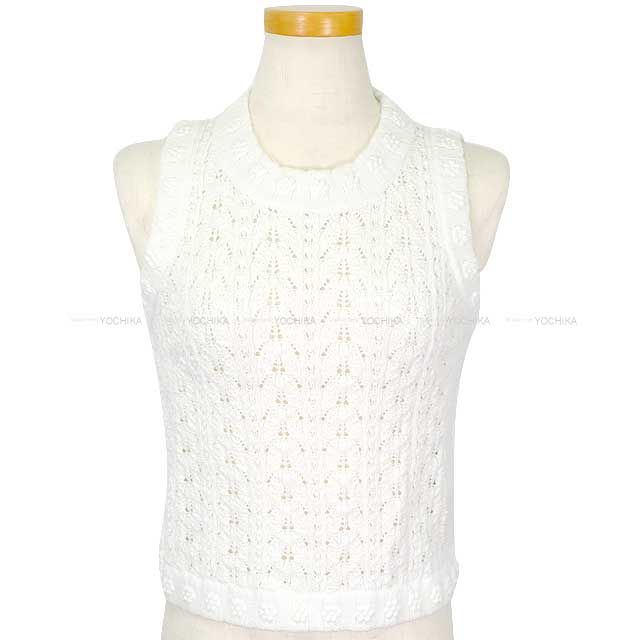 2024SS CHANEL Sweater Women's Knit Tank Top Camellia Blanc (White) Cotton/Polyester 34 P76917K[BRAND NEW][Authentic]