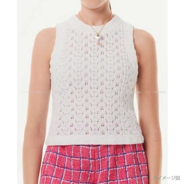 2024SS CHANEL Sweater Women's Knit Tank Top Camellia Blanc (White) Cotton/Polyester 34 P76917K[BRAND NEW][Authentic]