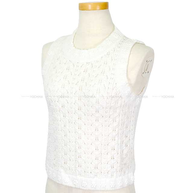 2024SS CHANEL Sweater Women's Knit Tank Top Camellia Blanc (White) Cotton/Polyester 34 P76917K[BRAND NEW][Authentic]