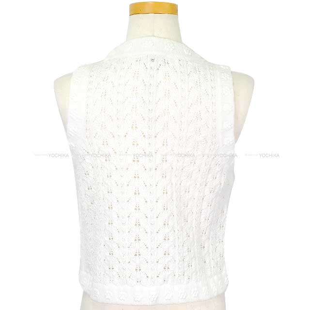 2024SS CHANEL Sweater Women's Knit Tank Top Camellia Blanc (White) Cotton/Polyester 34 P76917K[BRAND NEW][Authentic]