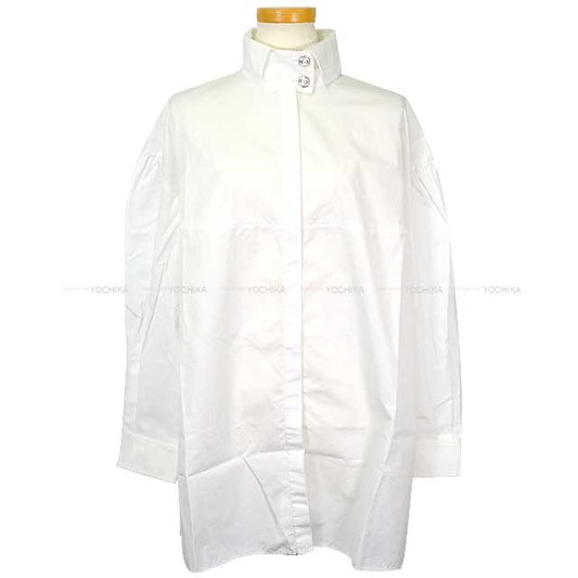 CHANEL Long sleeve shirt Women's Long High Neck Rhinestone Coco Button Blanc (White) Cotton 36 P74041[BRAND NEW][Authentic]