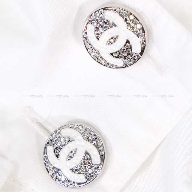 CHANEL Long sleeve shirt Women's Long High Neck Rhinestone Coco Button Blanc (White) Cotton 36 P74041[BRAND NEW][Authentic]