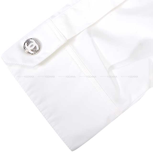 CHANEL Long sleeve shirt Women's Long High Neck Rhinestone Coco Button Blanc (White) Cotton 36 P74041[BRAND NEW][Authentic]