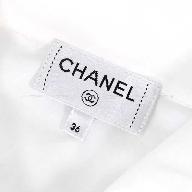 CHANEL Long sleeve shirt Women's Long High Neck Rhinestone Coco Button Blanc (White) Cotton 36 P74041[BRAND NEW][Authentic]