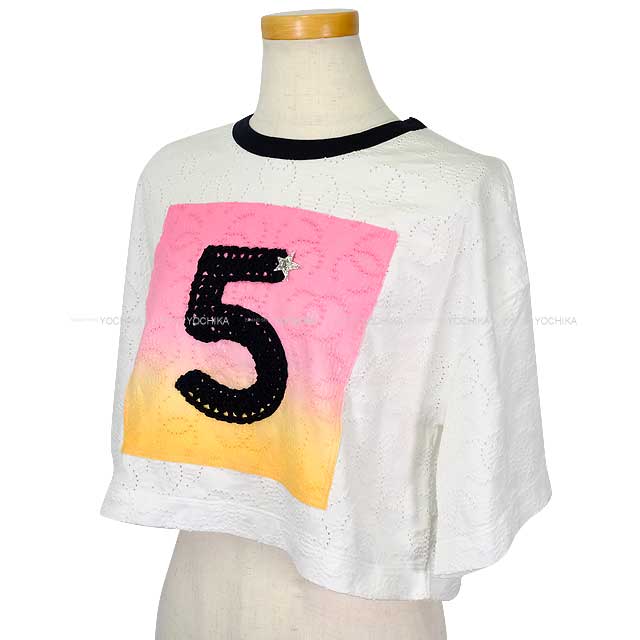 2024 Cruise CHANEL Short sleeve t shirt Ladies Crochet No.5 Star COCO Mark #34/36 Blanc (White)/Noir (Black) Cotton 34 P76438[BRAND NEW][Authentic]