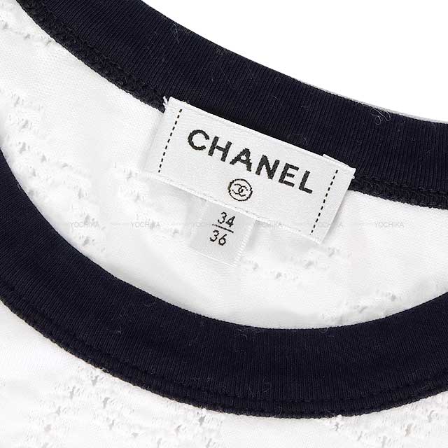 2024 Cruise CHANEL Short sleeve t shirt Ladies Crochet No.5 Star COCO Mark #34/36 Blanc (White)/Noir (Black) Cotton 34 P76438[BRAND NEW][Authentic]