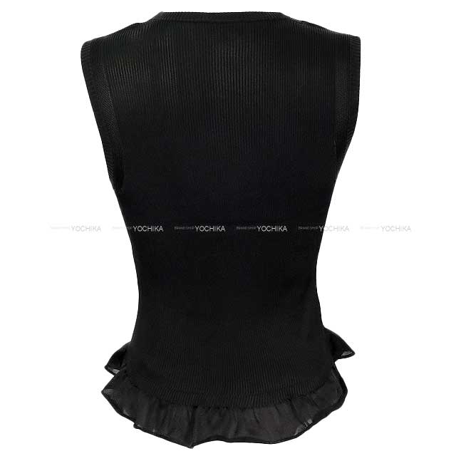 2023SS CHANEL Ladies Sleeveless Coco Mark Frill Hem Noir (Black) Silk #34 P74997K[BRAND NEW][Authentic]