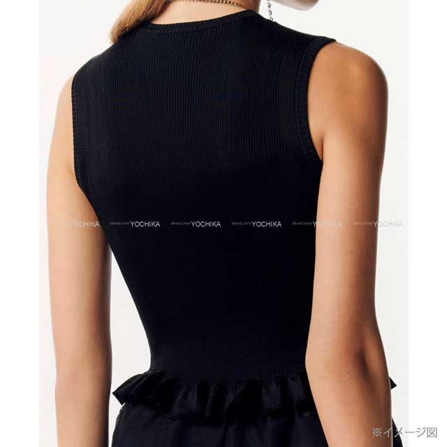 2023SS CHANEL Ladies Sleeveless Coco Mark Frill Hem Noir (Black) Silk #34 P74997K[BRAND NEW][Authentic]