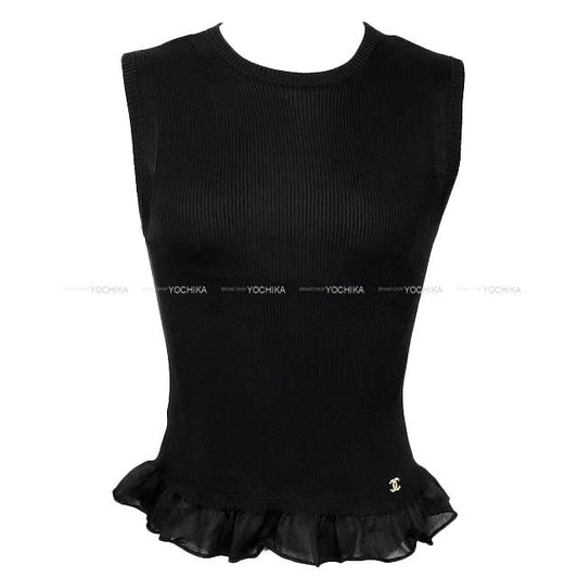 2023SS CHANEL Ladies Sleeveless Coco Mark Frill Hem Noir (Black) Silk #34 P74997K[BRAND NEW][Authentic]