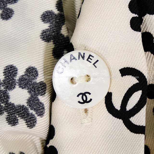 CHANEL Tunic Women's Sleeveless Ruffle Frill Flower Coco Mark Blanc (White)/Noir (Black) Silk #38 P72306[BRAND NEW][Authentic]