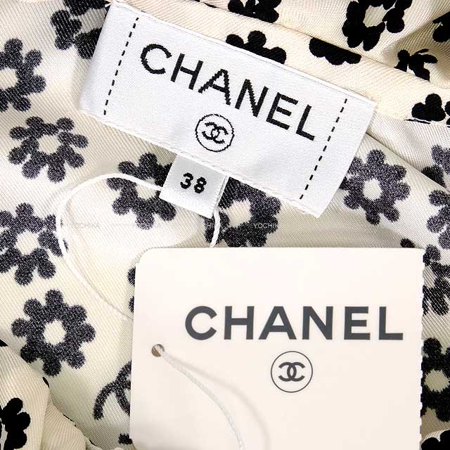 CHANEL Tunic Women's Sleeveless Ruffle Frill Flower Coco Mark Blanc (White)/Noir (Black) Silk #38 P72306[BRAND NEW][Authentic]