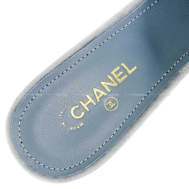 2024 CHANEL Mules Sandals Camellia Coco Mark #37.5 Grey Velvet G45932[BRAND NEW][Authentic]