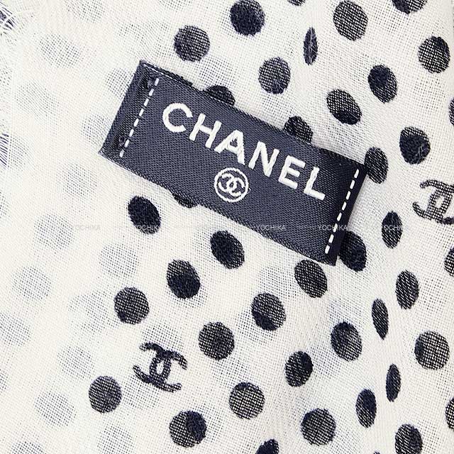 CHANEL Stall Scarf Large Dot Coco Mark Blanc (White) Cashmere/Silk[BRAND NEW][Authentic]