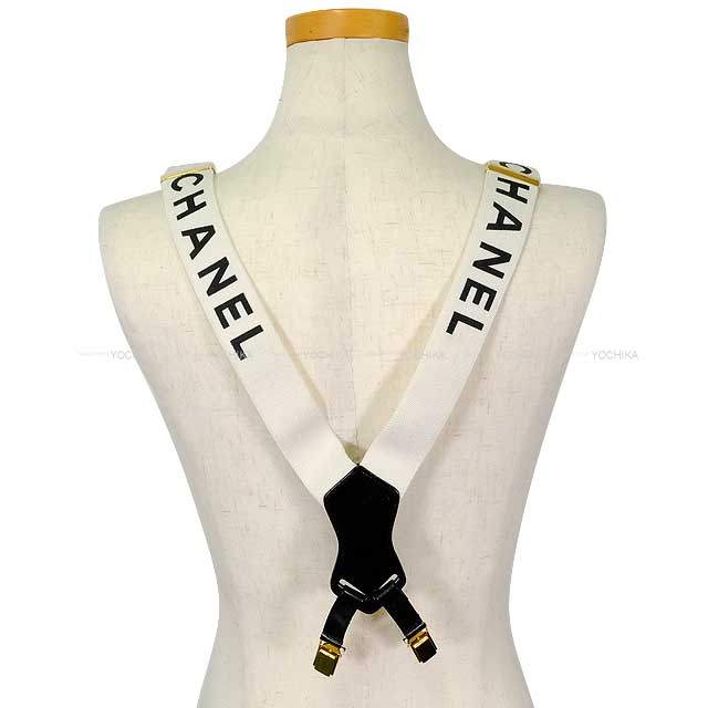 [Pre-loved] CHANEL suspender Vintage Logo Blanc (White)/Noir (Black) Gold HW[USED SA][Authentic]