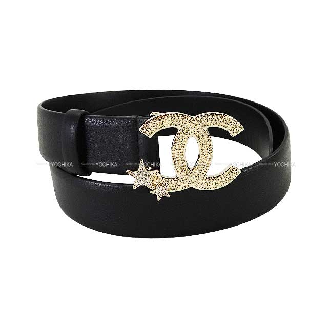 CHANEL belt Coco Mark with star motif #70 Noir (Black) Calfskin Champagne Gold HW B23B[BRAND NEW][Authentic]