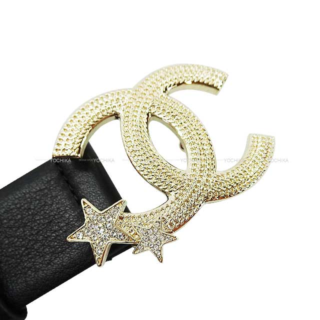 CHANEL belt Coco Mark with star motif #70 Noir (Black) Calfskin Champagne Gold HW B23B[BRAND NEW][Authentic]