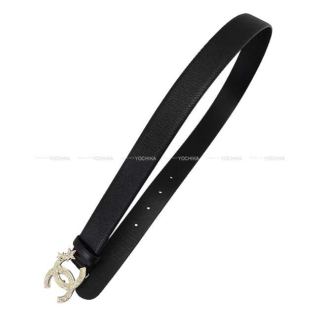 CHANEL belt Coco Mark with star motif #70 Noir (Black) Calfskin #70 Champagne Gold HW B23B[BRAND NEW][Authentic]
