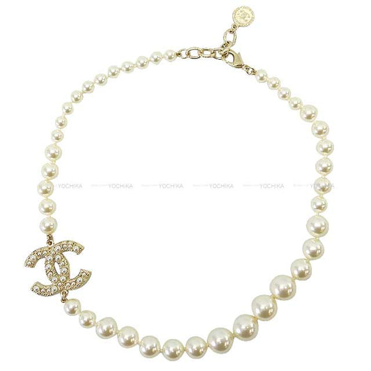 100th anniversary limited CHANEL necklace Choker Coco Mark Pearl  Faux Pearl Champagne Gold HW A64757[BRAND NEW][Authentic]