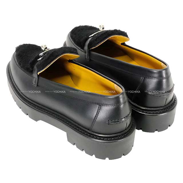 HERMES Moccasins Icon Kellybelt ＃38 Noir (Black) Calf/Shearling  38 Silver HW[BRAND NEW][Authentic]