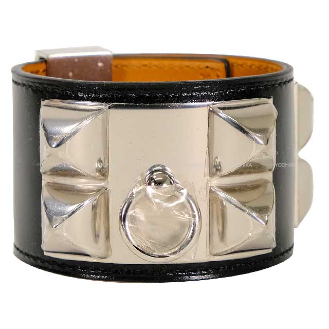 HERMES bracelet Collier de Chien Noir (Black) Box Calf Silver HW Stamp X[EXCELLENT][Authentic]