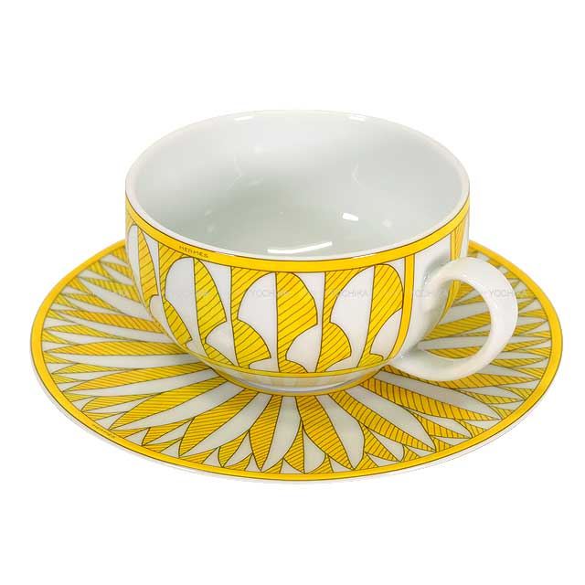 HERMES mug cup Tea cups and saucers 200ml Soleil de Hermes set of 2 Jaune/Blanc (White) Porcelain[BRAND NEW][Authentic]