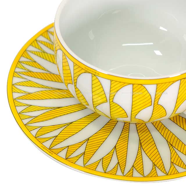 HERMES mug cup Tea cups and saucers 200ml Soleil de Hermes set of 2 Jaune/Blanc (White) Porcelain[BRAND NEW][Authentic]