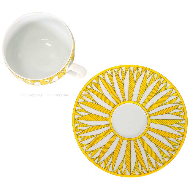 HERMES mug cup Tea cups and saucers 200ml Soleil de Hermes set of 2 Jaune/Blanc (White) Porcelain[BRAND NEW][Authentic]