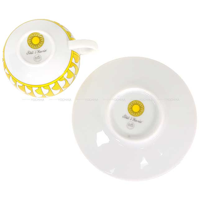 HERMES mug cup Tea cups and saucers 200ml Soleil de Hermes set of 2 Jaune/Blanc (White) Porcelain[BRAND NEW][Authentic]