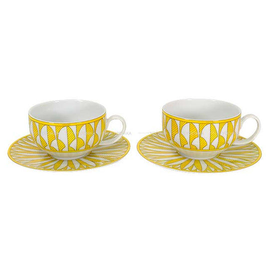 HERMES mug cup Tea cups and saucers 200ml Soleil de Hermes set of 2 Jaune/Blanc (White) Porcelain[BRAND NEW][Authentic]