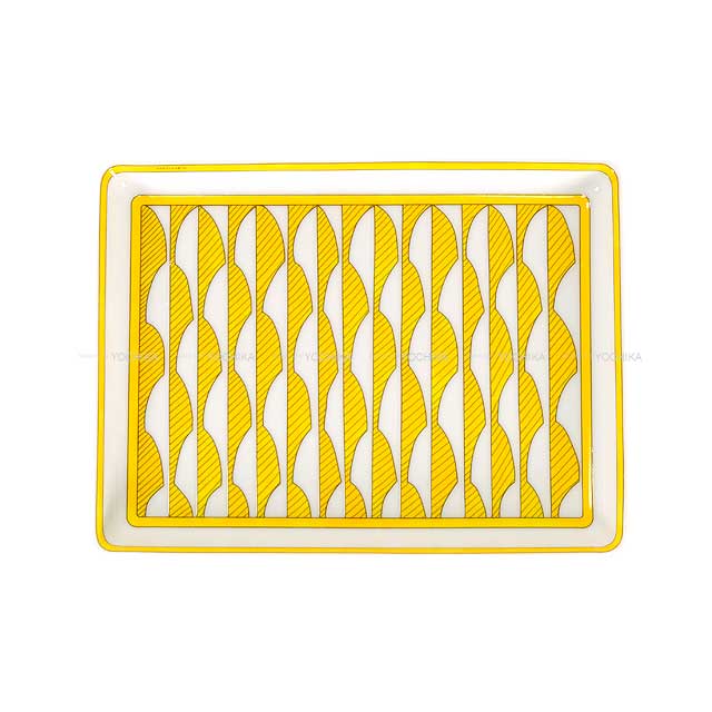 HERMES Plate Rectangular plate Dish Soleil de Hermes PM Jaune/Blanc (White) Porcelain[BRAND NEW][Authentic]