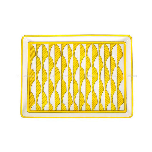 HERMES Plate Rectangular plate Dish Soleil de Hermes PM Jaune/Blanc (White) Porcelain[BRAND NEW][Authentic]