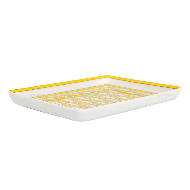 HERMES Plate Rectangular plate Dish Soleil de Hermes PM Jaune/Blanc (White) Porcelain[BRAND NEW][Authentic]