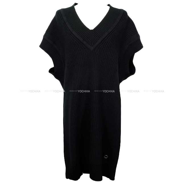 2024AW HERMES One‐piece dress Women's V-Neck Long Knit Vest Sleeveless Dress Noir (Black) Cashmere100% 34 4H2521D1[EXCELLENT][Authentic]