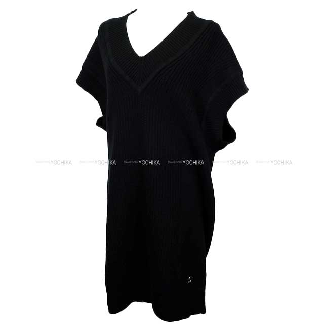 2024AW HERMES One‐piece dress Women's V-Neck Long Knit Vest Sleeveless Dress Noir (Black) Cashmere100% 34 4H2521D1[EXCELLENT][Authentic]