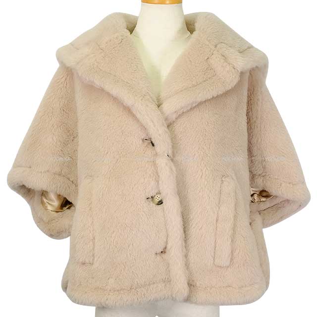 MAX MARA Poncho CAMBUSA Teddy Bear Cape outerwear Sand Beige Alpaca 63% / Cashmere 26% / Silk 11% S 14-73-60137[BRAND NEW][Authentic]