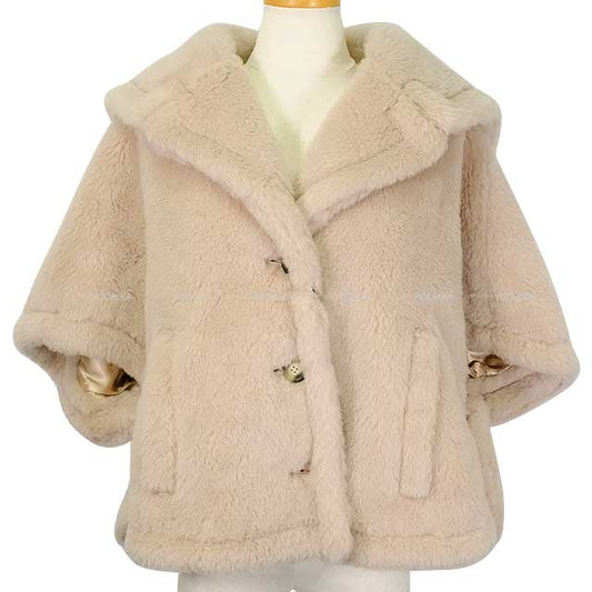 MAX MARA Poncho CAMBUSA Teddy Bear Cape outerwear Sand Beige Alpaca 63% / Cashmere 26% / Silk 11% S 14-73-60137[BRAND NEW][Authentic]