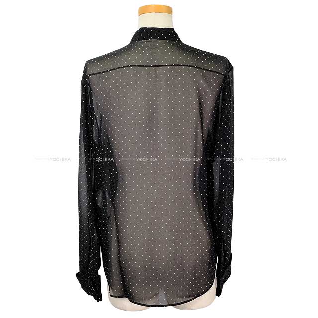 Dior Blouse Ascot ribbon tie dotted pattern sheer Noir (Black) Silk 34 441B59A6176[BRAND NEW][Authentic]