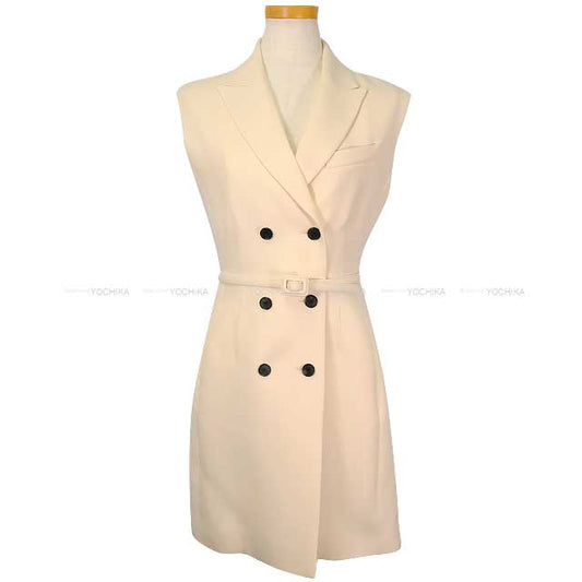 Dior Vests A-line Sleeveless Blazer Dress with Belt Ivory Virgin wool/cotton/nylon 34 421R39A1166[BRAND NEW][Authentic]